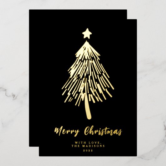 Minimalistische Weihnachtsbaumkarte Folien Feiertagskarte (Vorderseite/Rückseite)