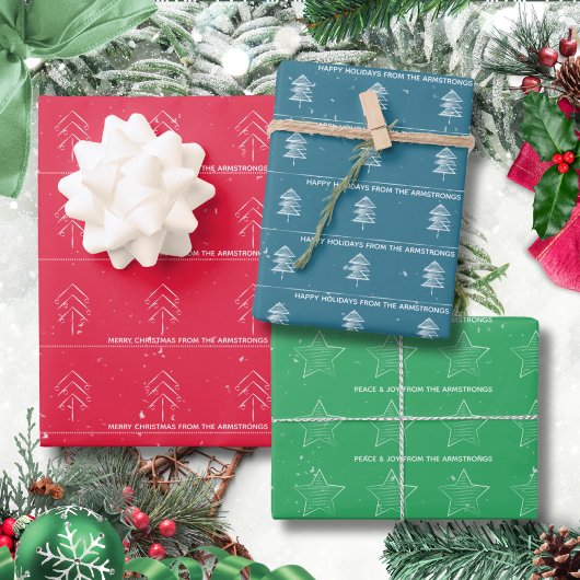 Minimalistische Weihnachtsbaumstämme - Schnee Geschenkpapier Set