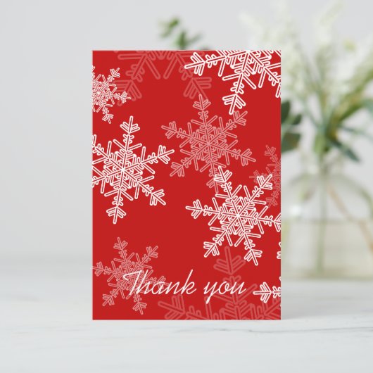 Minimalistische Weihnachtsfeier mit weißem Snowfla Dankeskarte (Stehend Vorderseite)