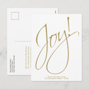 Minimalistische Weihnachtsfreude Gold & White Typo Feiertagspostkarte
