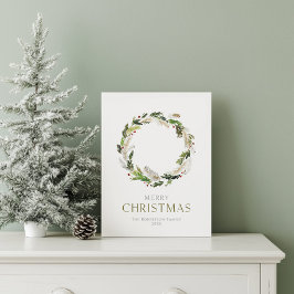 Minimalistische Weihnachtskarte mit Grünkranz Feiertagspostkarte