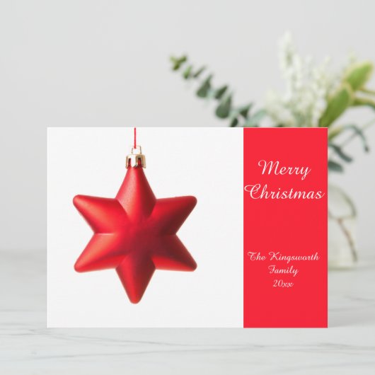 Minimalistische Weihnachtskarte mit rotem Stern (Stehend Vorderseite)