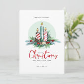 Minimalistische Weihnachtskerzen Floral Bouquet Einladung (Stehend Vorderseite)