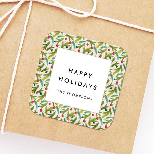 Minimalistische Weihnachtsmuster-Grüße Quadratischer Aufkleber