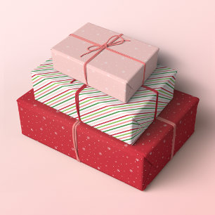 Minimalistische Weihnachtsmuster, Rot, Rosa und Gr Geschenkpapier Set