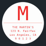 Minimalistische Weihnachtsrot-weiße Rücksendeadres Runder Aufkleber<br><div class="desc">Einfache,  minimale und klassische Adressticker.</div>