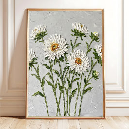 Minimalistische weiße Aster-Wandkunst Leinwanddruc Poster
