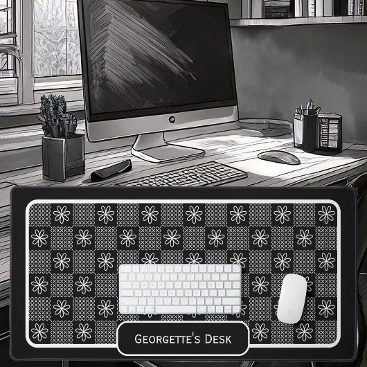 Minimalistische weiße Blume - auf Schwarz überprüf Schreibtischunterlage