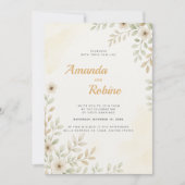 Minimalistische Weiße Blume & Grüne Hochzeit Einladung (Vorderseite)