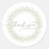 Minimalistische weiße Blume Kranz Danke Classic Runder Aufkleber (Vorderseite)