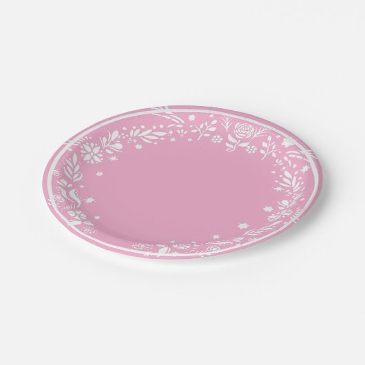 Minimalistische weiße Blume Pappteller (Schrägansicht)