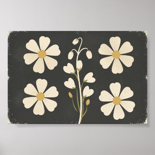 Minimalistische weiße Blumenkunst Poster (Vorne)