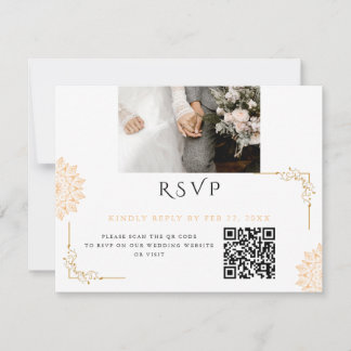 Minimalistische weiße braune Hochzeit RSVP Karte