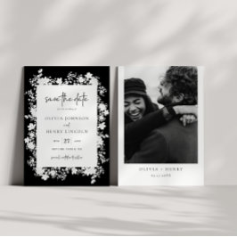 Minimalistische weiße, florale Save the Date Fotok Einladung