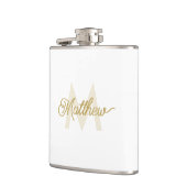 Minimalistische weiße Gold-Add-Name und Monogram-M Flachmann (Links)