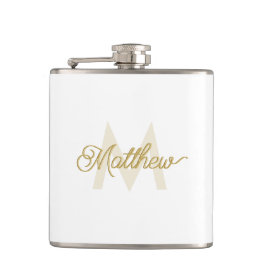 Minimalistische weiße Gold-Add-Name und Monogram-M Flachmann