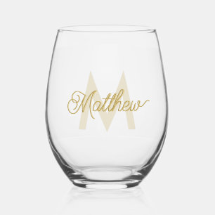 Minimalistische weiße Gold-Add-Name und Monogram-M Weinglas Ohne Stiel