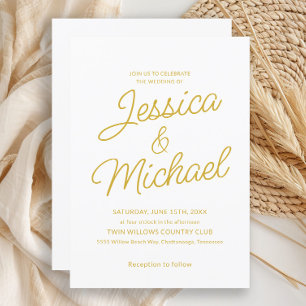 Minimalistische weiße Gold-Schrift Hochzeit Einladung