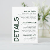 Minimalistische weiße grüne Typografie Hochzeitsde Begleitkarte (Stehend Vorderseite)