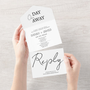Minimalistische weiße Hochzeit einen Tag vorher All In One Einladung