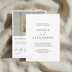 Minimalistische weiße Hochzeit mit QR-Code-RSVP Einladung