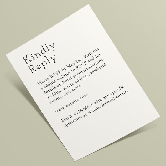 Minimalistische weiße Hochzeit RSVP Karte