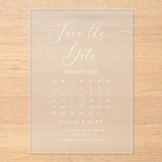 Minimalistische weiße Hochzeit Sichern Sie das Dat Acryleinladungen (Vorderseite)