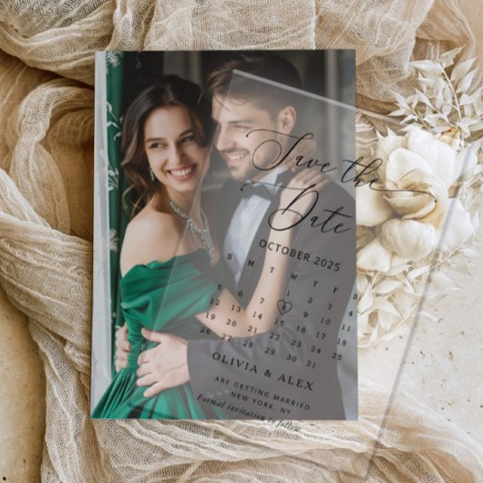 Minimalistische weiße Hochzeit Sichern Sie das Dat Acryleinladungen