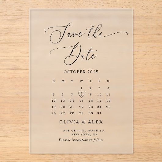 Minimalistische weiße Hochzeit Sichern Sie das Dat Acryleinladungen (Vorderseite)