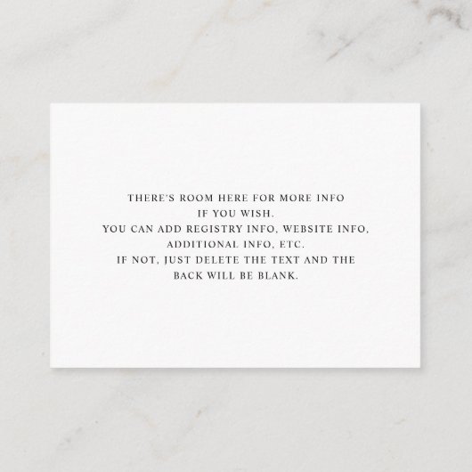 Minimalistische weiße Hochzeitskarte Begleitkarte (Rückseite)