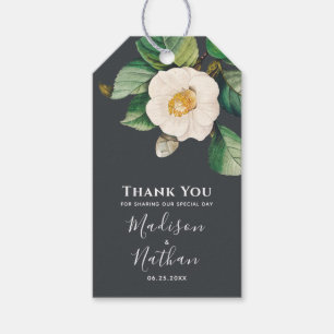 Minimalistische weiße japanische Kamelien-Hochzeit Geschenkanhänger