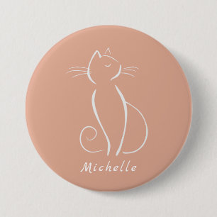 Minimalistische weiße Katze auf rosa Button mit Na