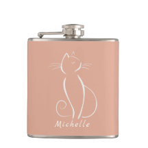 Minimalistische weiße Katze auf rosa Flasche mit N