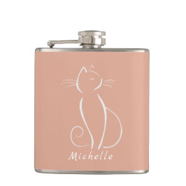 Minimalistische weiße Katze auf rosa Flasche mit N Flachmann