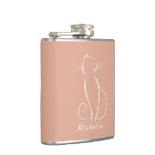 Minimalistische weiße Katze auf rosa Flasche mit N Flachmann (Rechts)
