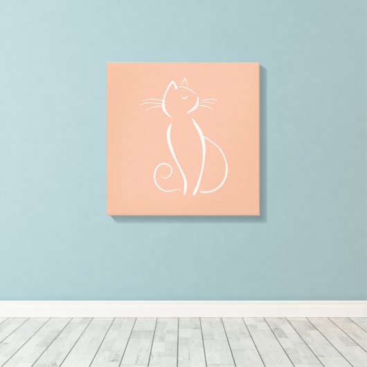 Minimalistische weiße Katze auf rosa Leinwand druc (Insitu (Holzboden))