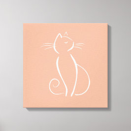 Minimalistische weiße Katze auf rosa Leinwand druc