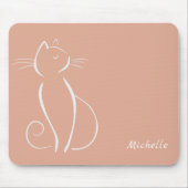 Minimalistische weiße Katze auf rosa Maus hinzufüg Mousepad (Vorne)