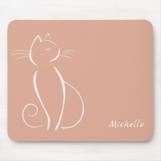 Minimalistische weiße Katze auf rosa Maus hinzufüg Mousepad (Vorne)