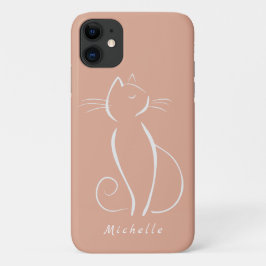 Minimalistische weiße Katze auf rosa Name hinzufüg Case-Mate iPhone Hülle