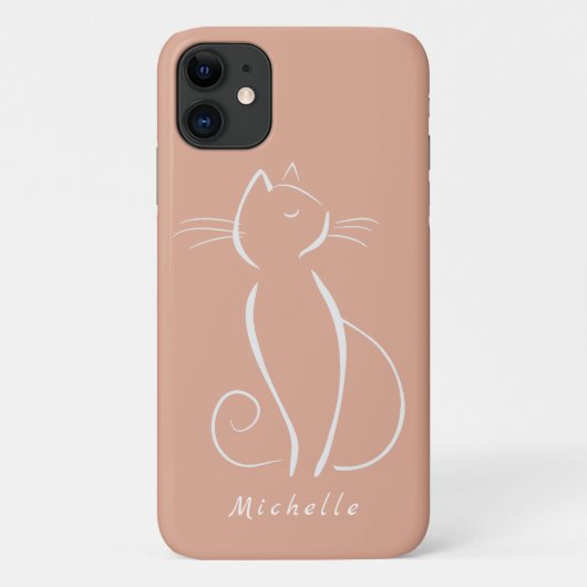 Minimalistische weiße Katze auf rosa Name hinzufüg Case-Mate iPhone Hülle (Rückseite)
