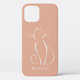 Minimalistische weiße Katze auf rosa Name hinzufüg Case-Mate iPhone Hülle