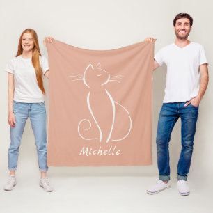 Minimalistische weiße Katze auf rosa Name hinzufüg Fleecedecke