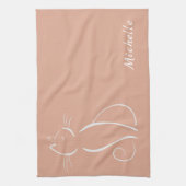 Minimalistische weiße Katze auf rosa Name hinzufüg Geschirrtuch (Vertikal)