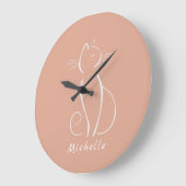 Minimalistische weiße Katze auf rosa Name hinzufüg Große Wanduhr (Winkel)