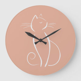 Minimalistische weiße Katze auf rosa Name hinzufüg Große Wanduhr