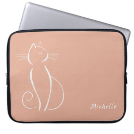 Minimalistische weiße Katze auf rosa Name hinzufüg Laptopschutzhülle