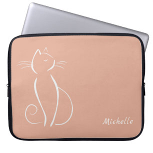 Minimalistische weiße Katze auf rosa Name hinzufüg Laptopschutzhülle