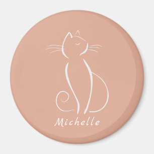 Minimalistische weiße Katze auf rosa Name-Magnet h Magnet