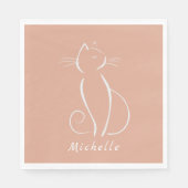 Minimalistische weiße Katze auf rosa Name Napkins  Serviette (Vorderseite)